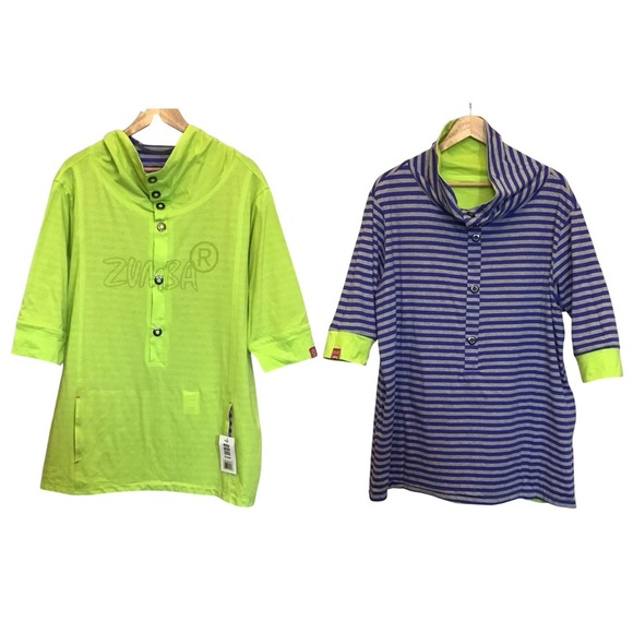 Zumba XXL NWT Reversible Top Shirt Pipeline Lime Punch Men’s / Unisex New W/ Tag - Picture 2 of 11